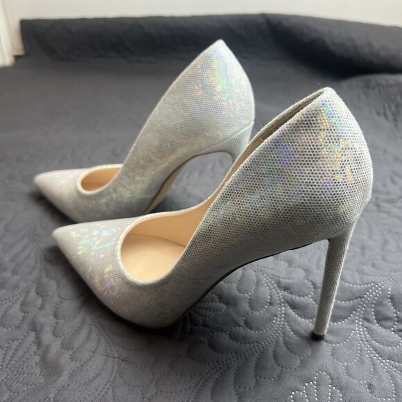 Anne Michelle Condition-63 Pointy-Toe Heel Silver Bling Pump US 7/EU37 Chic Cute - Picture 6 of 9